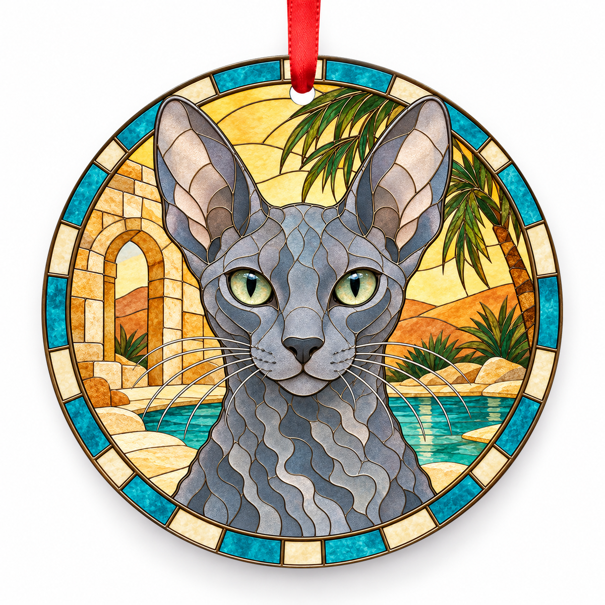 Cornish Rex Blue porcelain Christmas ornament with red ribbon — ORN-10493