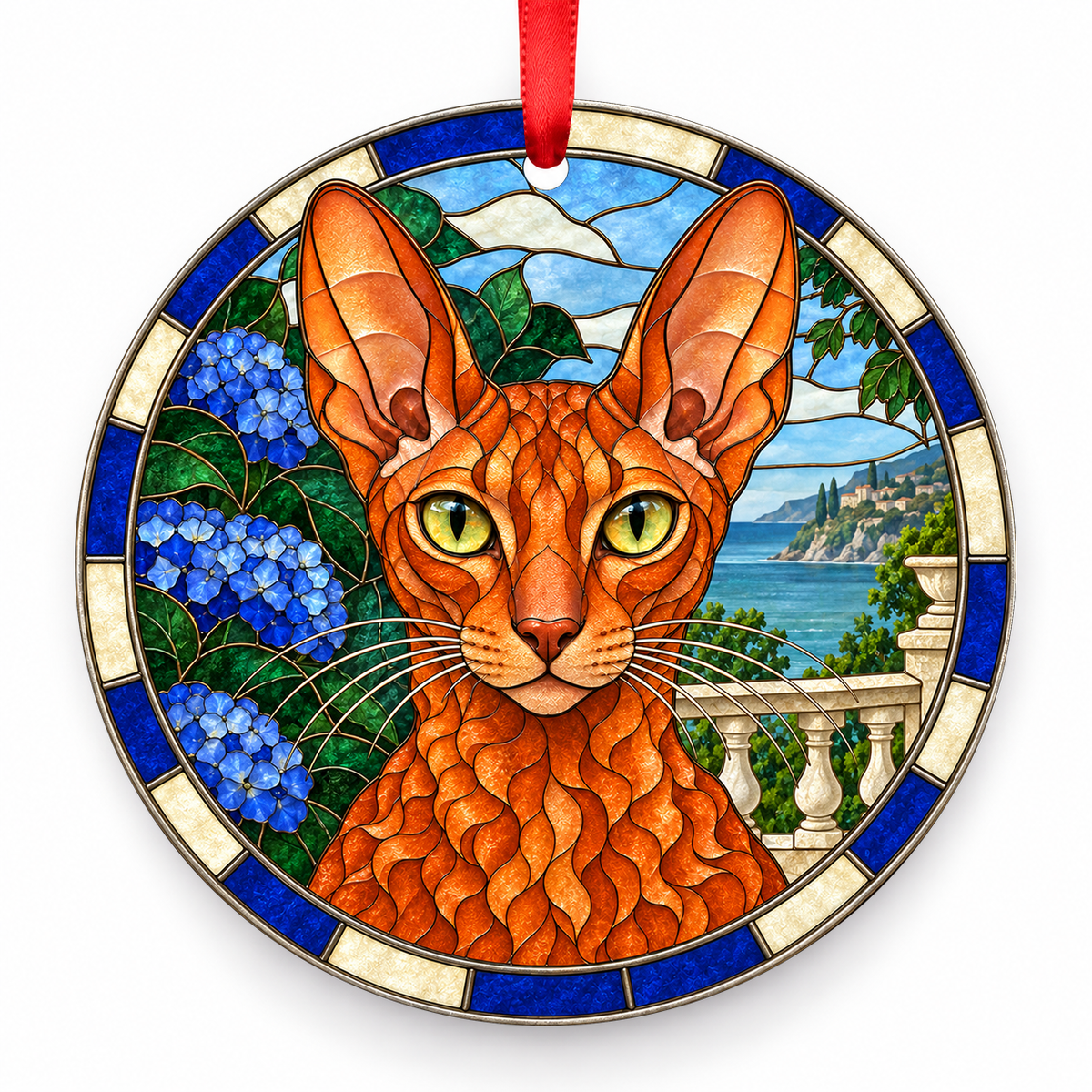 Cornish Rex Red porcelain Christmas ornament with red ribbon — ORN-10498