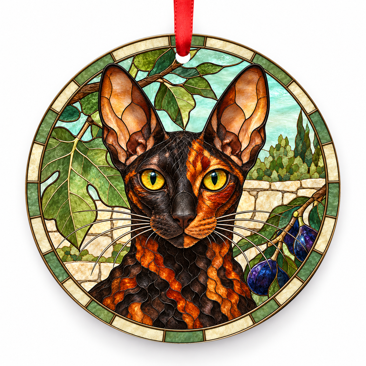 Cornish Rex Tortoiseshell porcelain Christmas ornament with red ribbon — ORN-10500