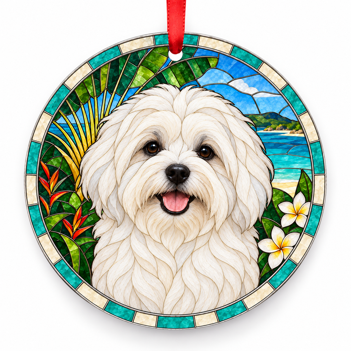 Coton de Tulear White porcelain Christmas ornament with red ribbon — ORN-10502
