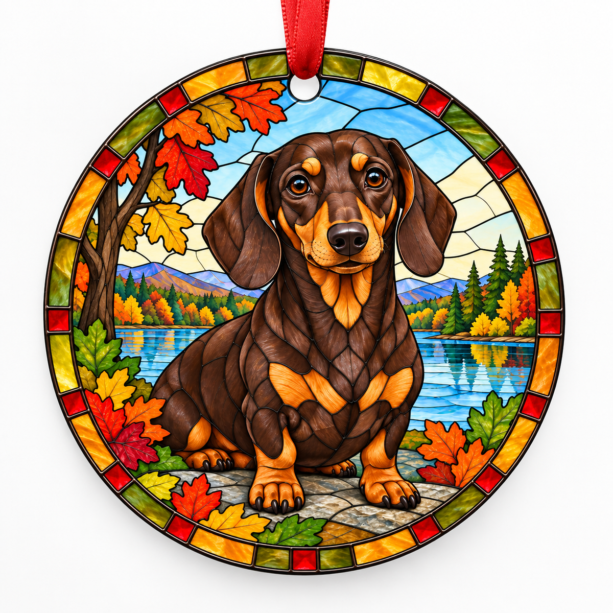 Dachshund Chocolate and Tan stained glass style Christmas ornament — ORN-10517