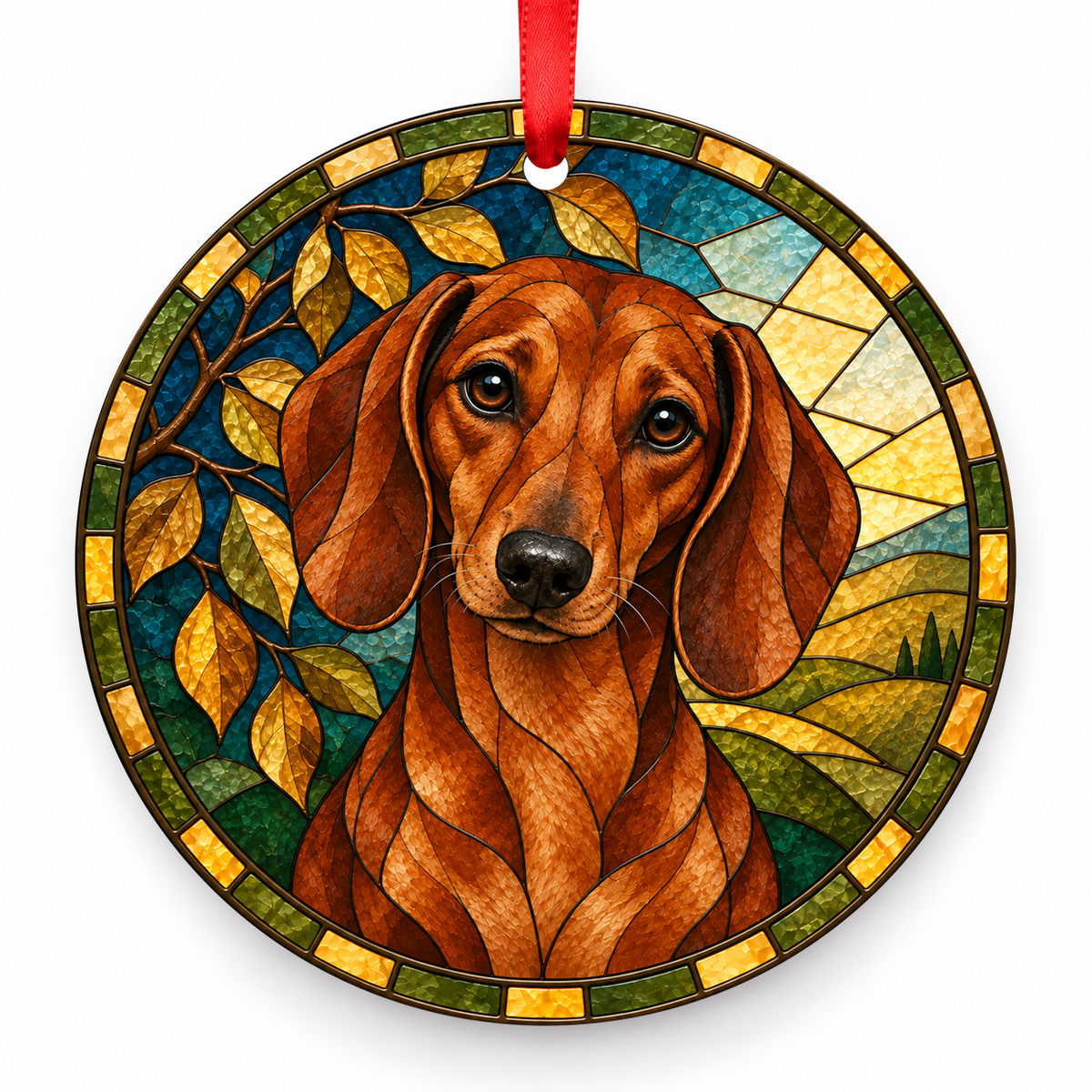 Dachshund Red porcelain Christmas ornament with red ribbon — ORN-10520
