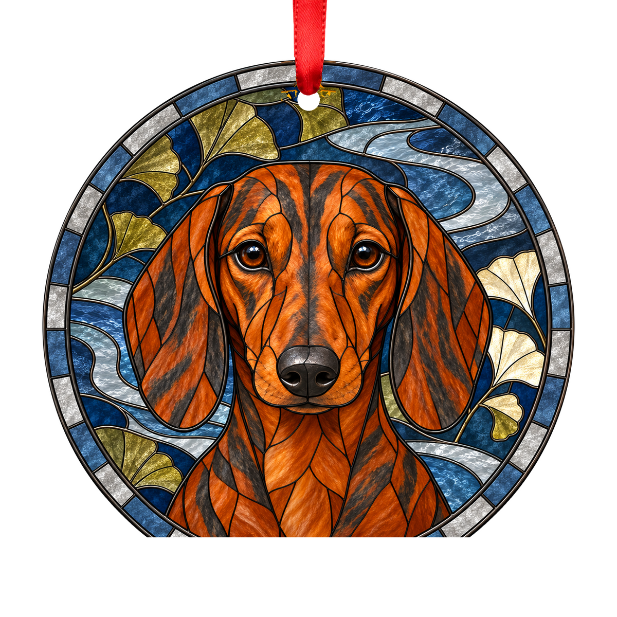 Dachshund Red Brindle stained glass style Christmas ornament — ORN-10521