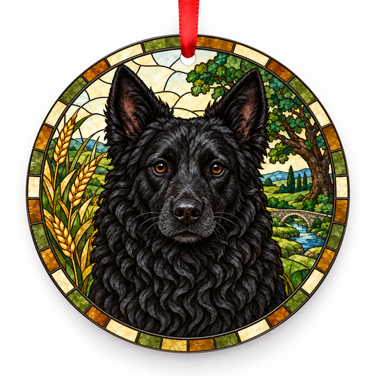 Croatian Shepherd Dog Black porcelain Christmas ornament with red ribbon — ORN-10524
