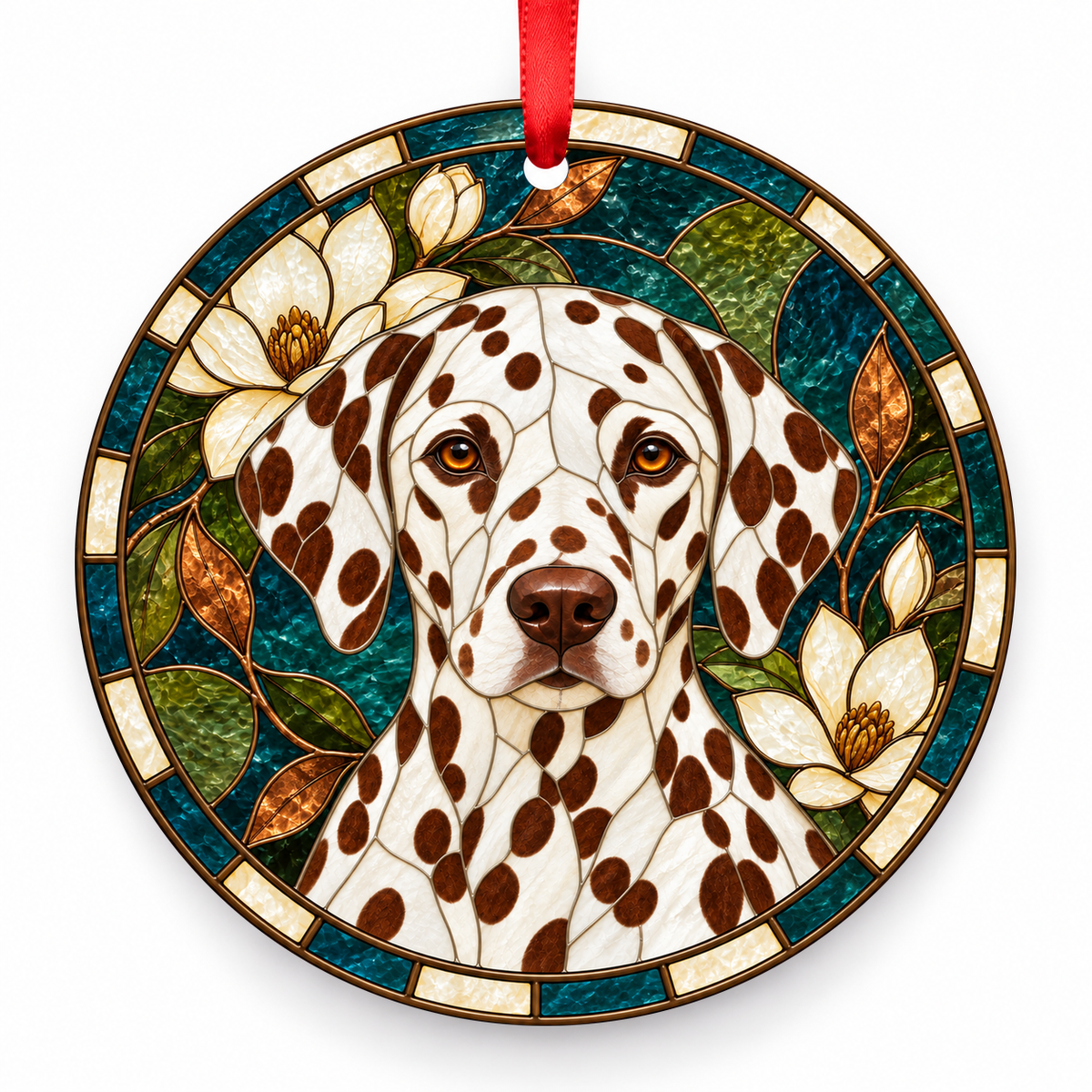 Dalmatian Liver Spotted porcelain Christmas ornament with red ribbon — ORN-10525