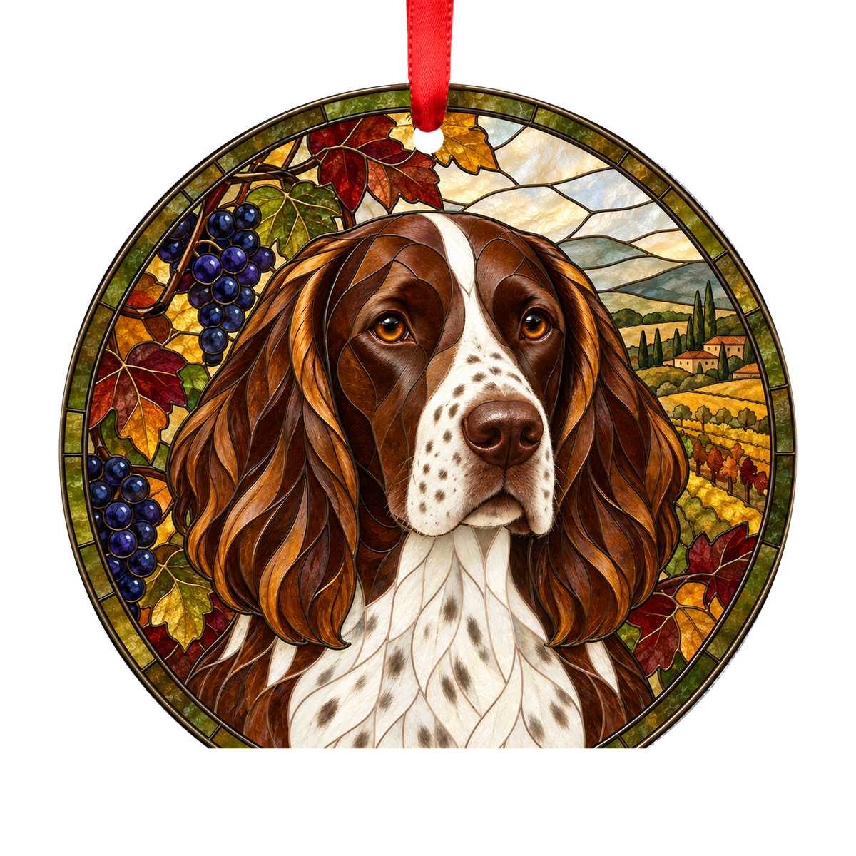 Deutsch Langhaar Brown and White stained glass style Christmas ornament