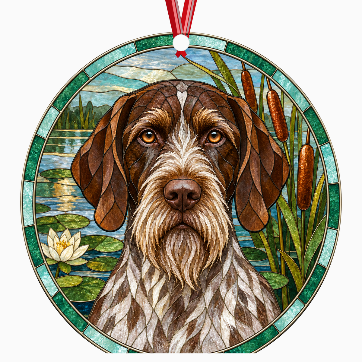 Deutsch Stichelhaar Light Roan porcelain Christmas ornament with red ribbon — ORN-10536