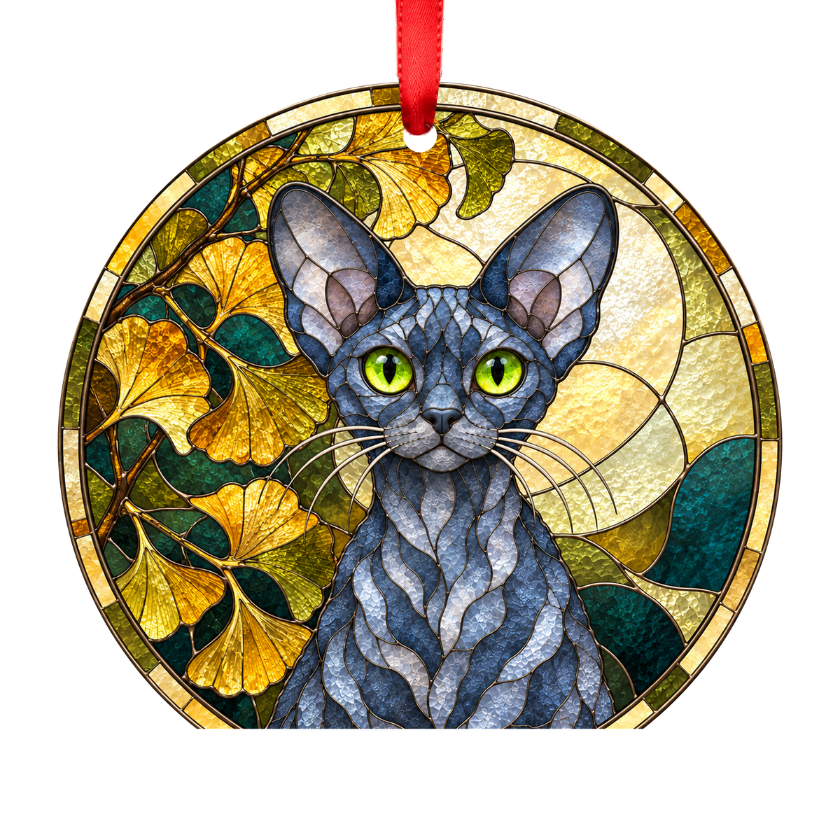 Devon Rex Blue stained glass style Christmas ornament