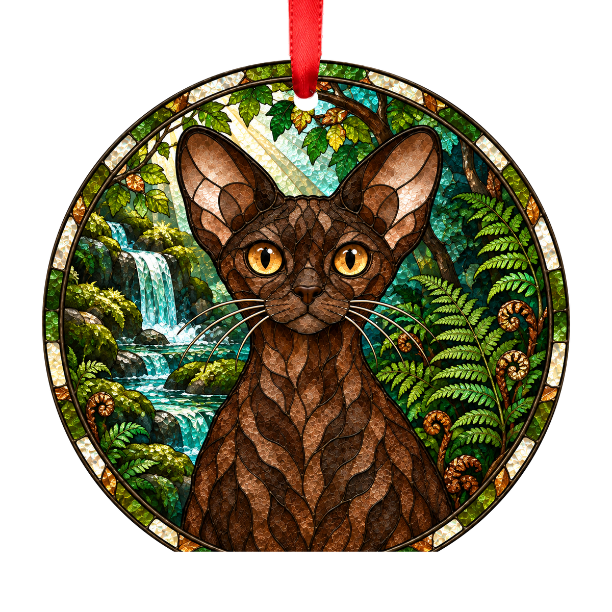 Devon Rex Chocolate stained glass style Christmas ornament