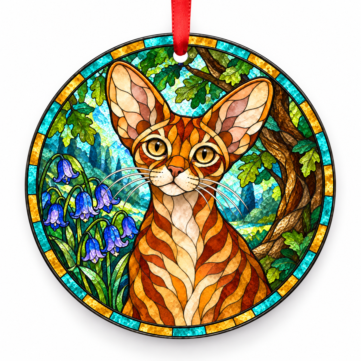 Devon Rex Red porcelain Christmas ornament with red ribbon — ORN-10553