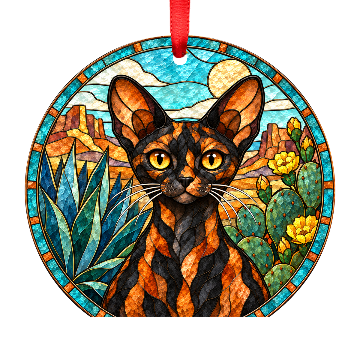 Devon Rex Tortoiseshell stained glass style Christmas ornament