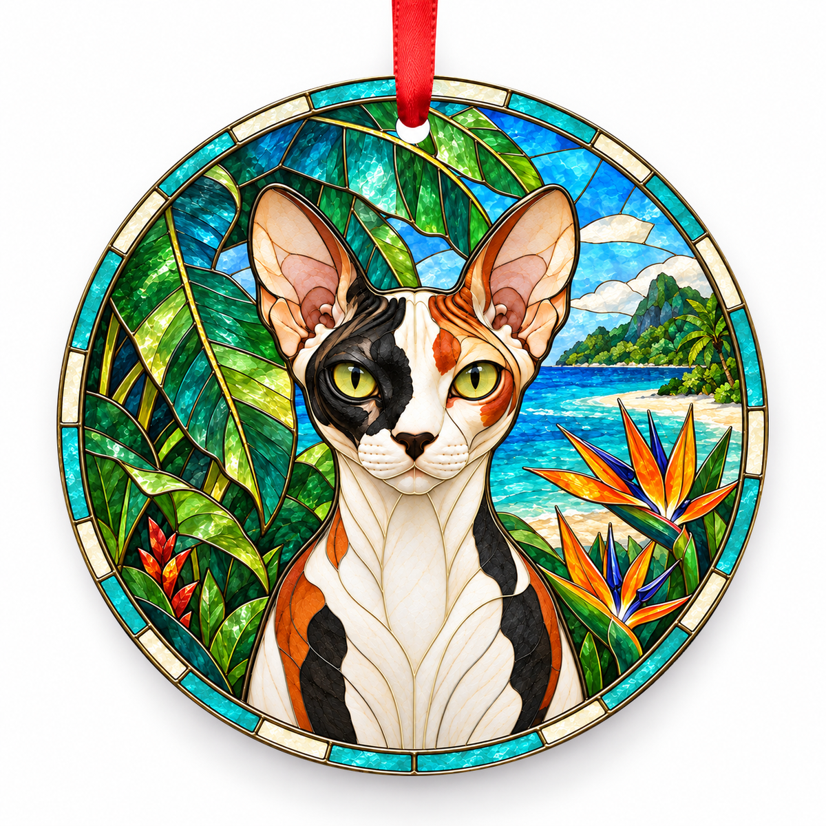Donskoy Calico porcelain Christmas ornament with red ribbon — ORN-10571