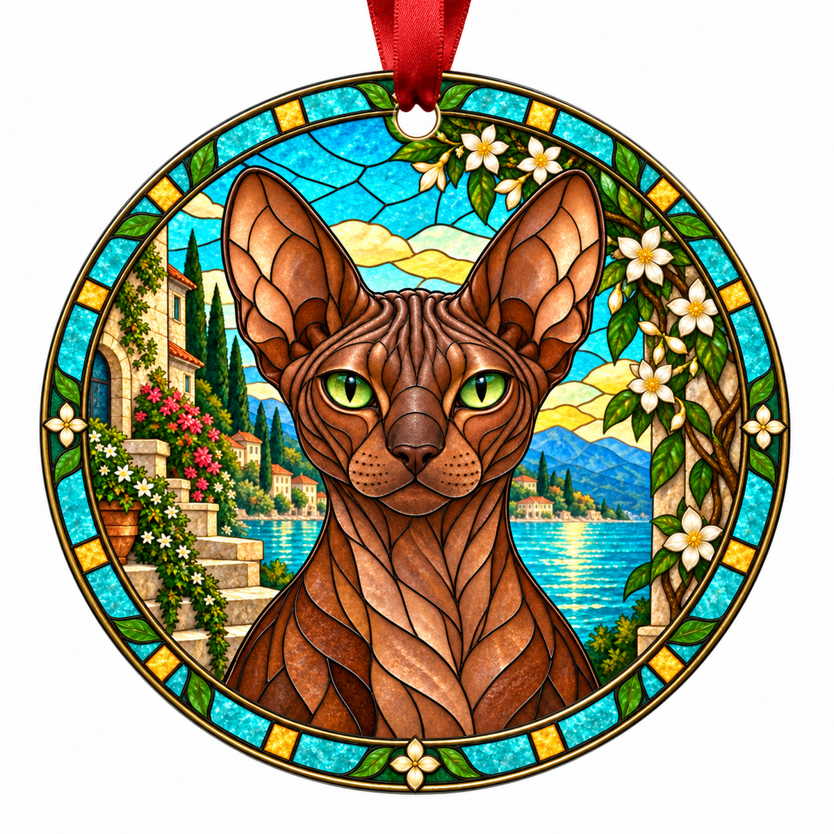 Donskoy Chocolate porcelain Christmas ornament with red ribbon — ORN-10572