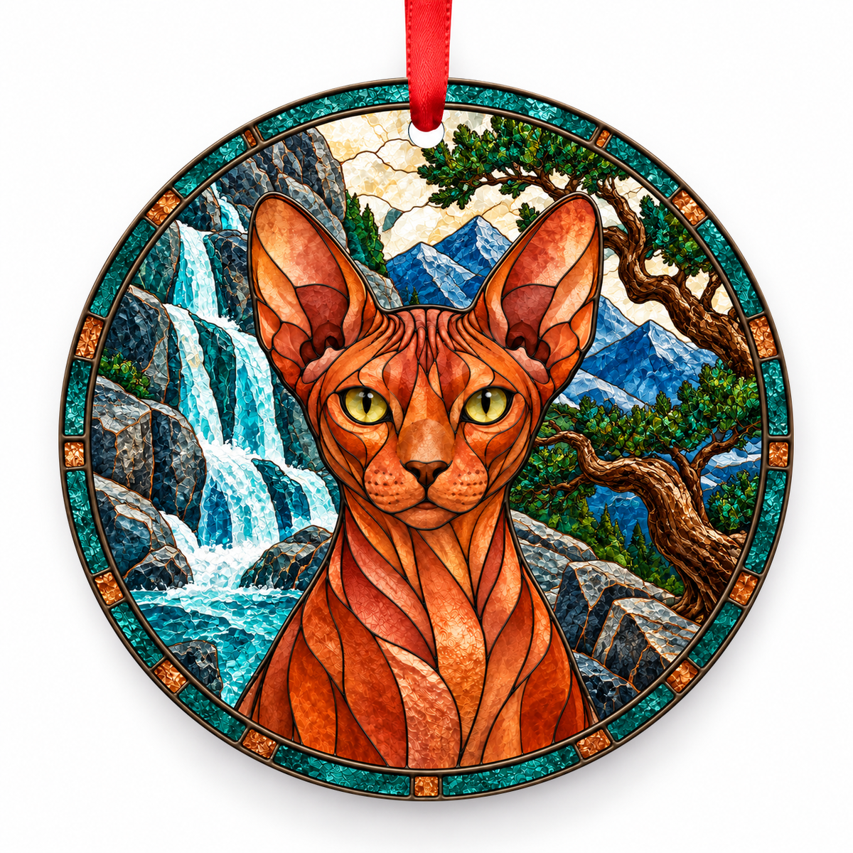 Donskoy Red porcelain Christmas ornament with red ribbon — ORN-10580