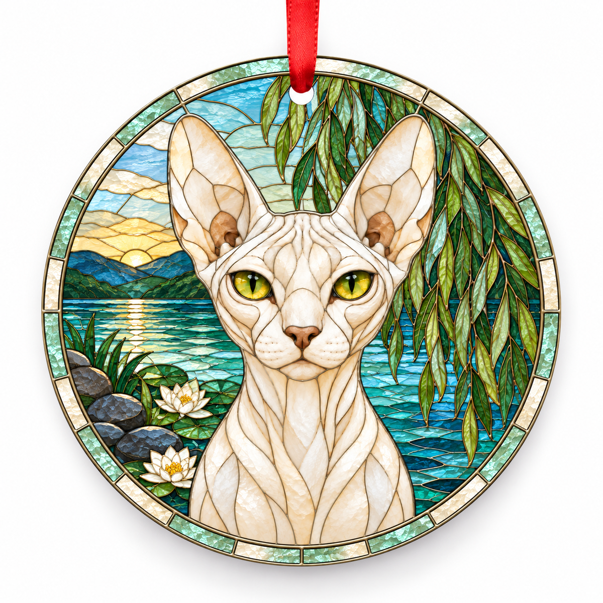 Donskoy White porcelain Christmas ornament with red ribbon — ORN-10583
