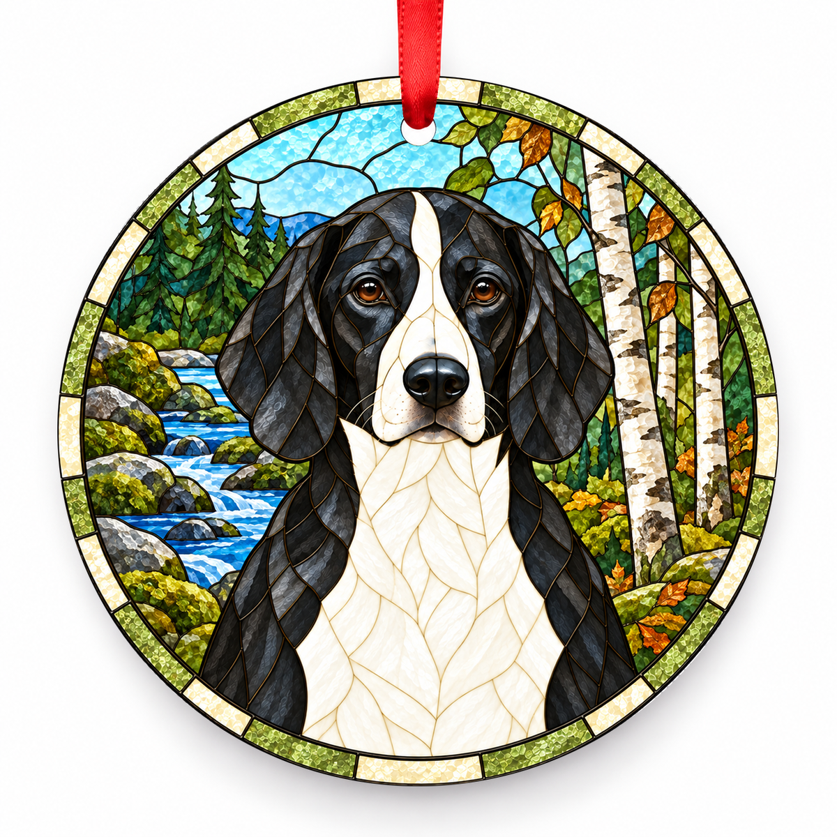 Drever Black and White porcelain Christmas ornament with red ribbon — ORN-10586