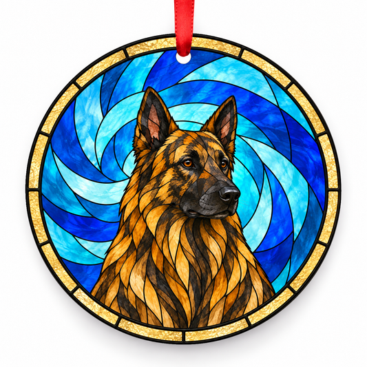Dutch Shepherd Dog Long Hair Gold Brindle porcelain Christmas ornament with red ribbon — ORN-10602