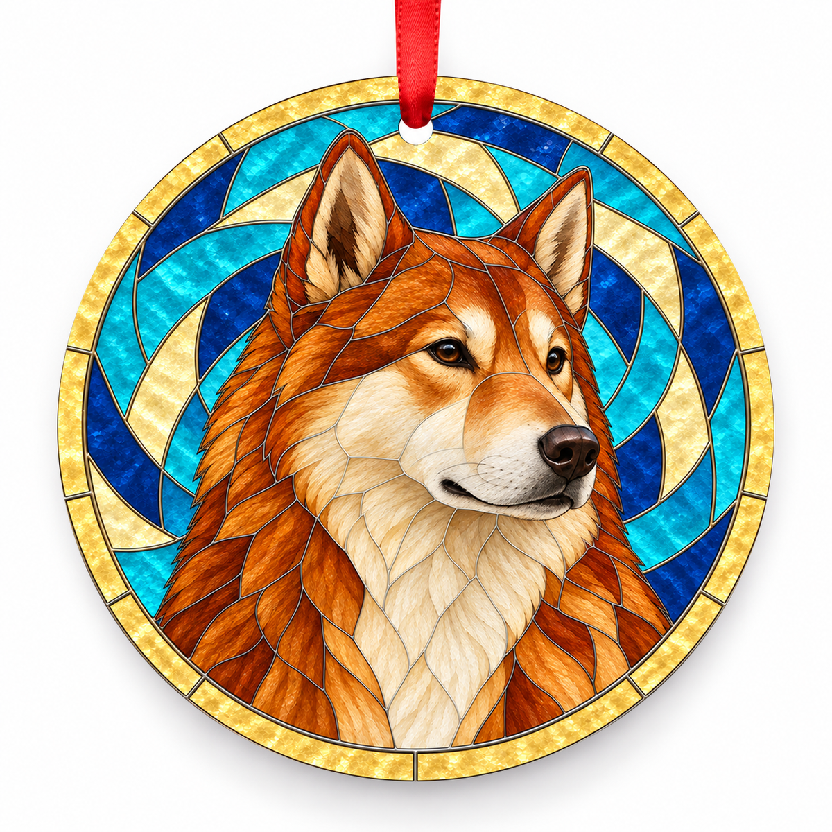East Siberian Laika Red stained glass style Christmas ornament with red ribbon — ORN-10614