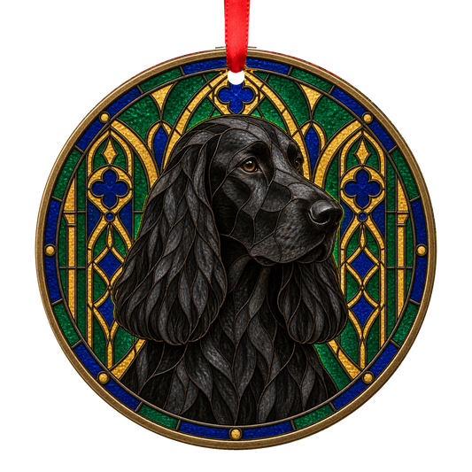 Field Spaniel Black stained glass style Christmas ornament