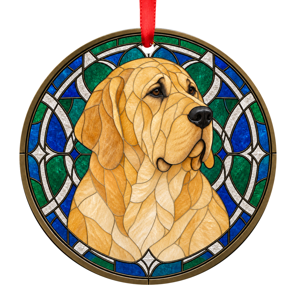 Fila Brasileiro Fawn Unmasked stained glass style Christmas ornament