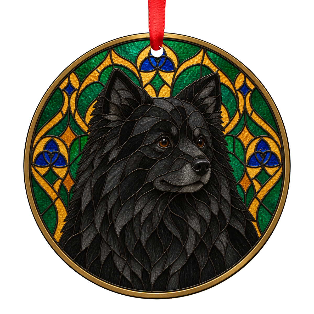 Finnish Lapphund Black stained glass style Christmas ornament