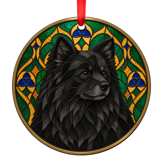 Finnish Lapphund Black stained glass style Christmas ornament