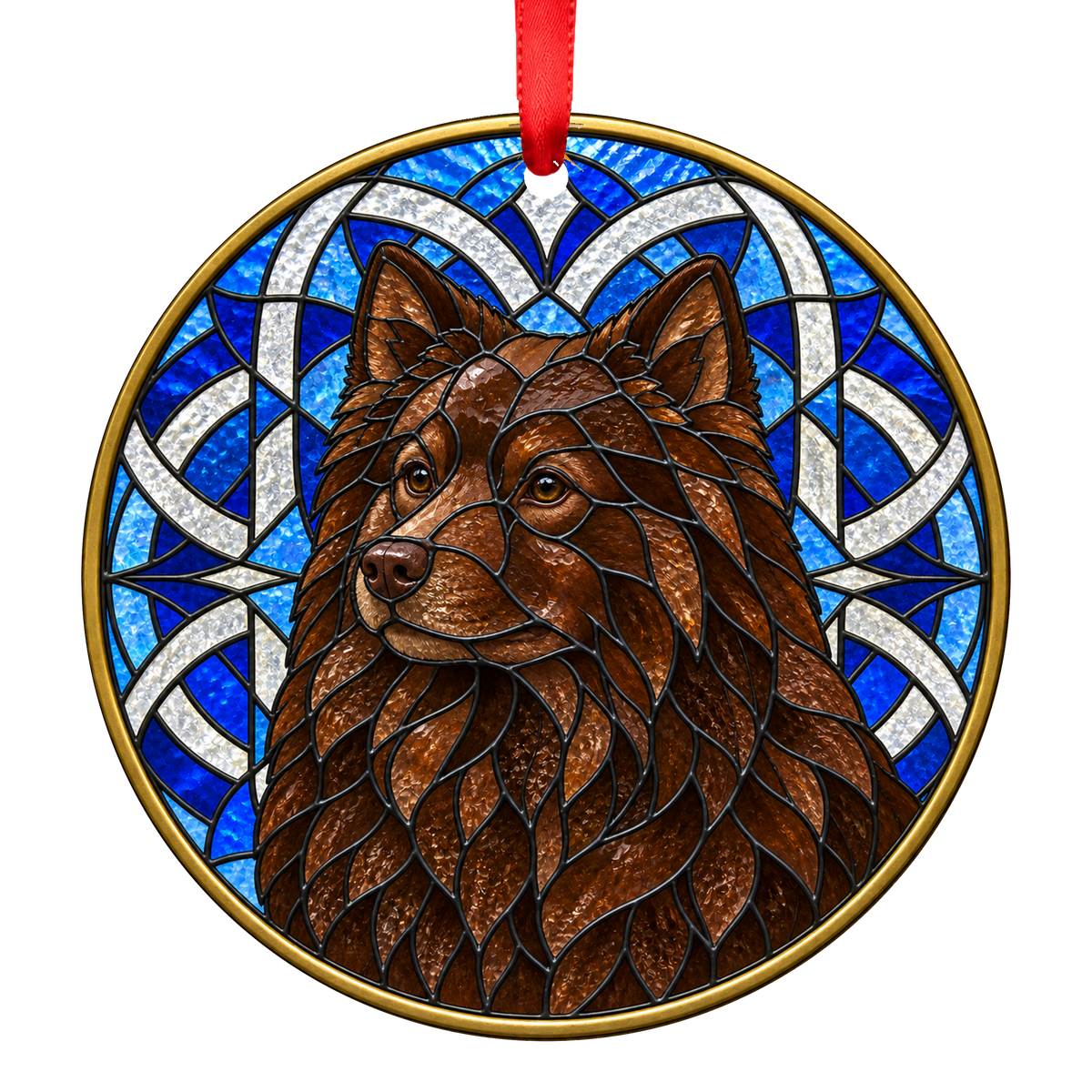Finnish Lapphund Brown stained glass style Christmas ornament