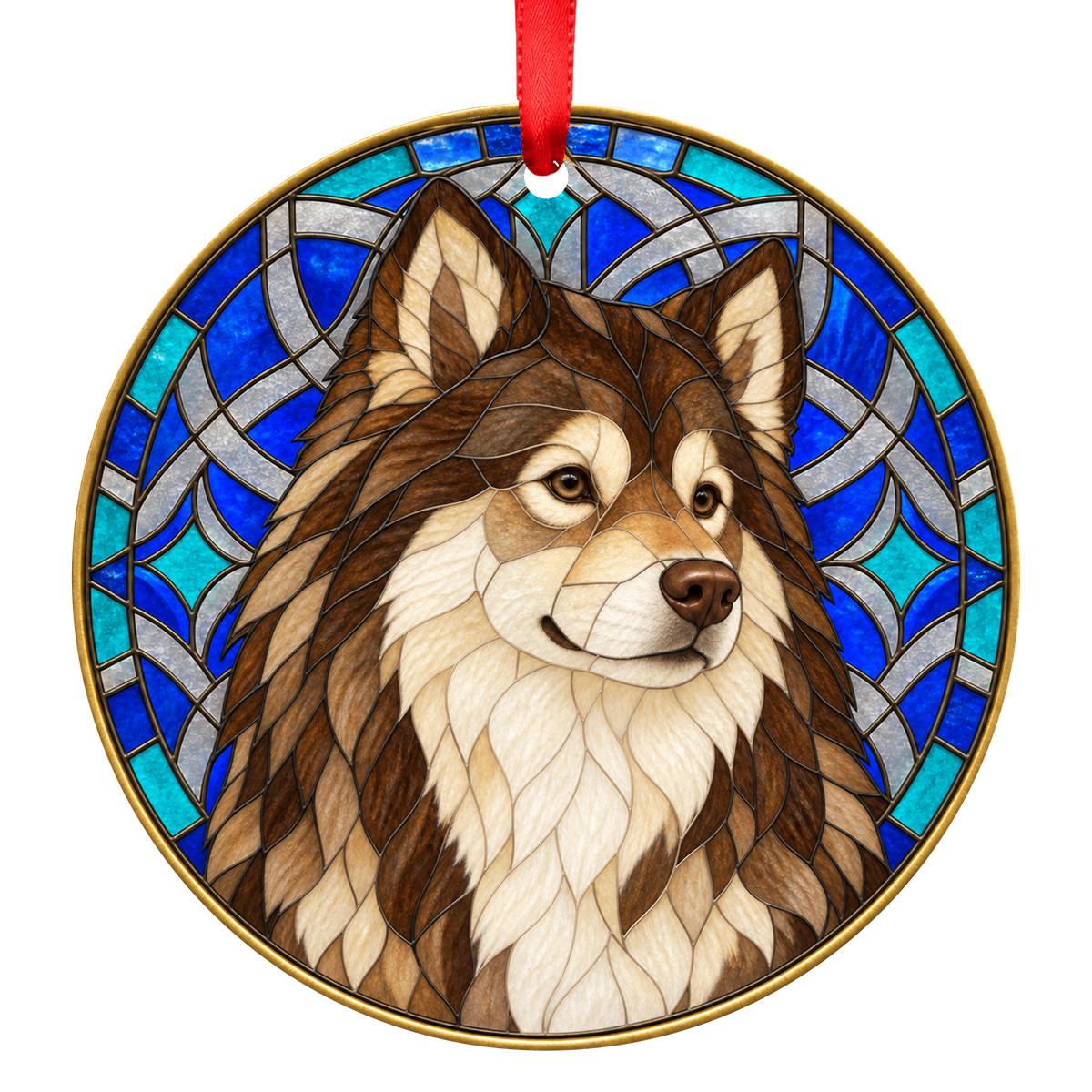 Finnish Lapphund Brown Wolf Sable stained glass style Christmas ornament