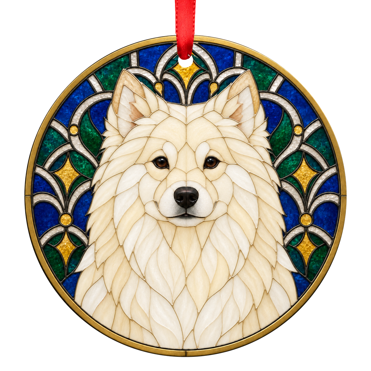 Finnish Lapphund Cream stained glass style Christmas ornament