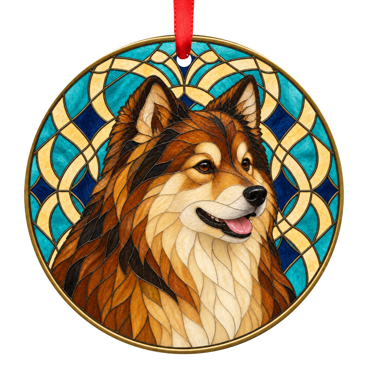 Finnish Lapphund Red Sable stained glass style Christmas ornament