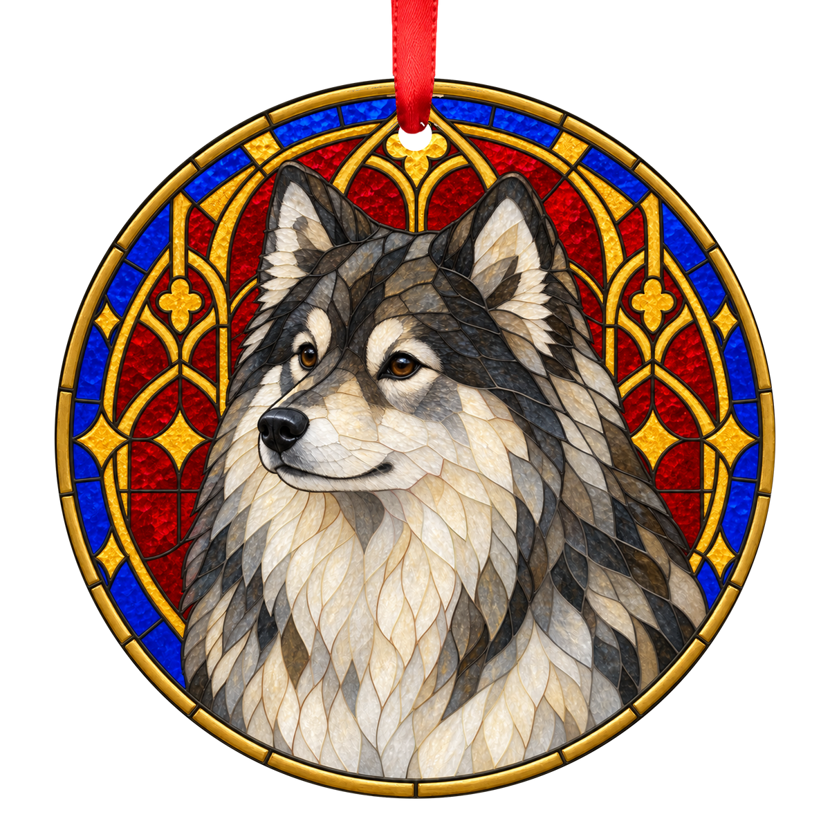 Finnish Lapphund Wolf Sable stained glass style Christmas ornament