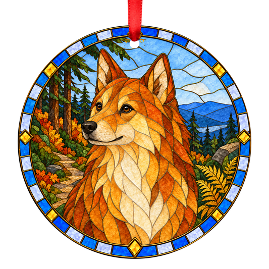 Finnish Spitz Red porcelain Christmas ornament with red ribbon — ORN-10747