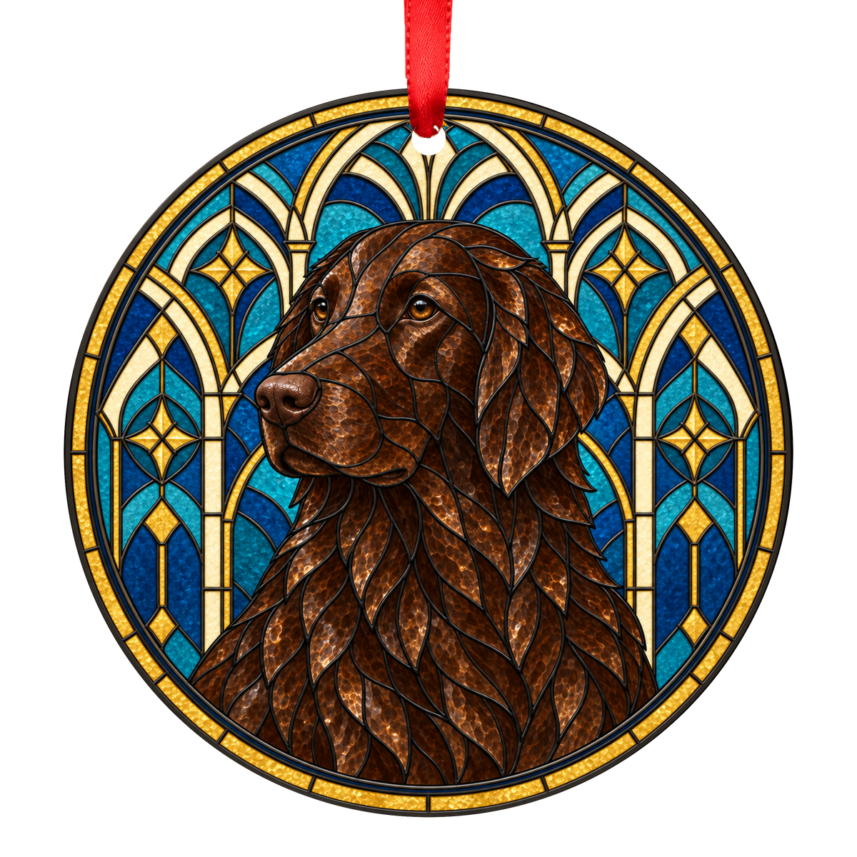Flat-Coated Retriever Liver stained glass style Christmas ornament