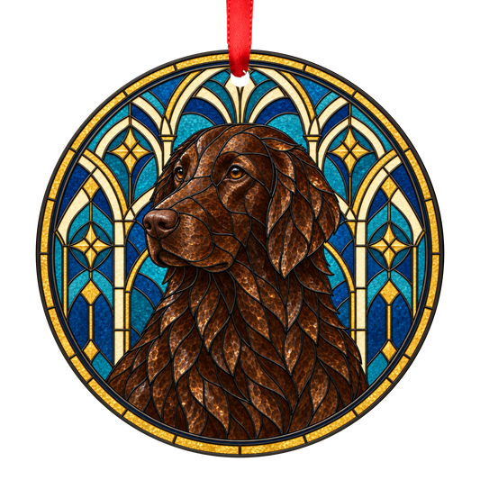 Flat-Coated Retriever Liver stained glass style Christmas ornament