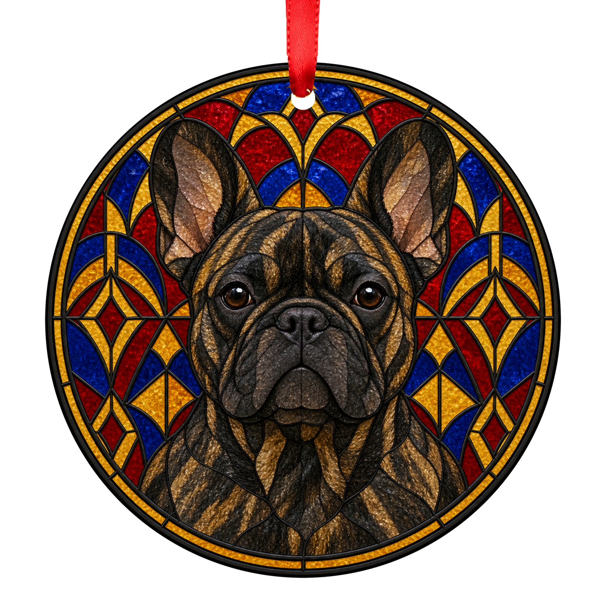 French Bulldog Brindle stained glass style Christmas ornament