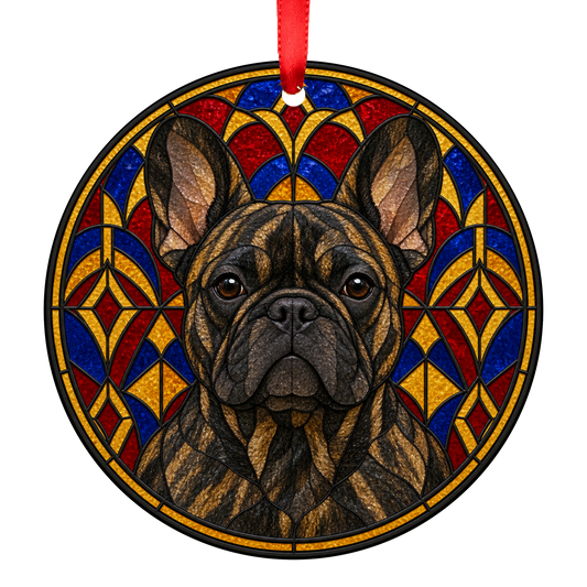 French Bulldog Brindle stained glass style Christmas ornament