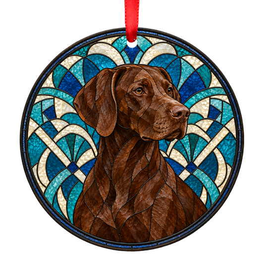 French Pointing Dog - Pyrenean Type Brown stained glass style Christmas ornament