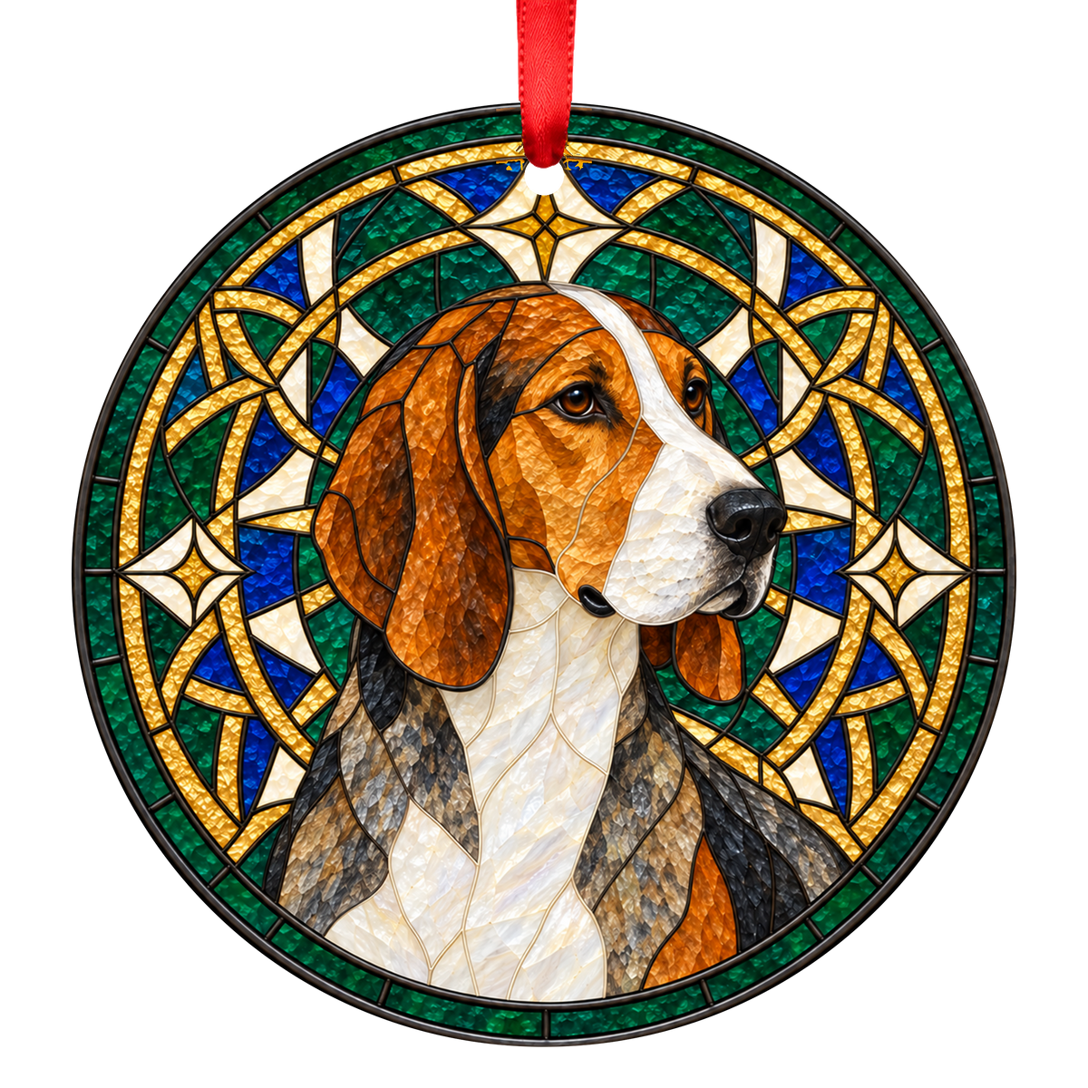 French Tricolour Hound Wolf Grizzle stained glass ornament