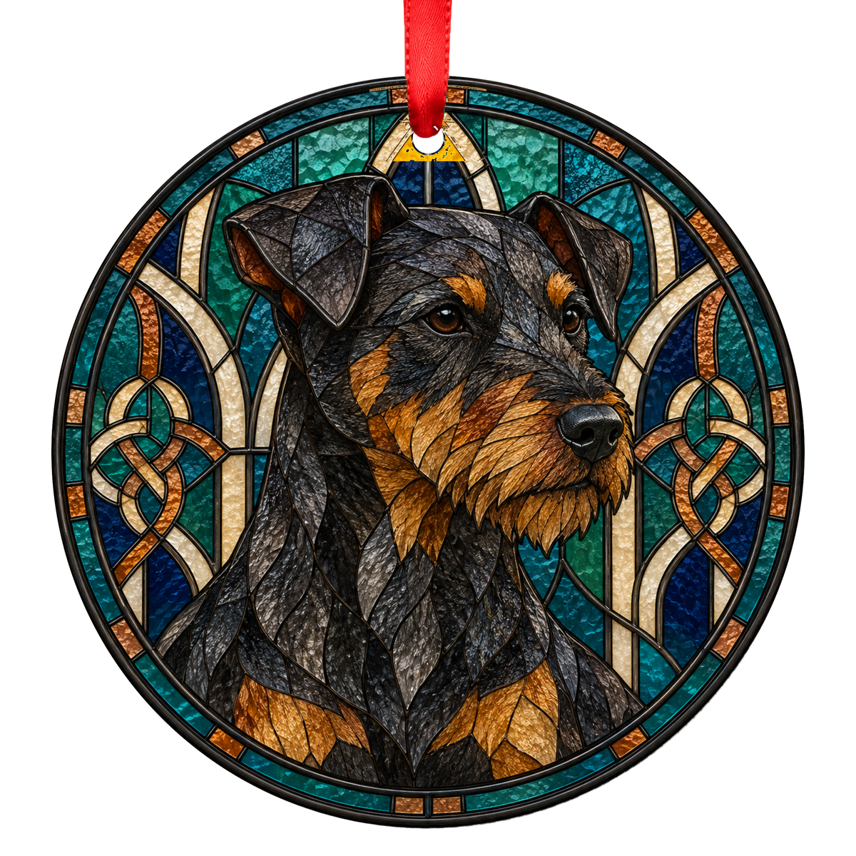 German Hunting Terrier Grey Black and Tan stained glass ornament