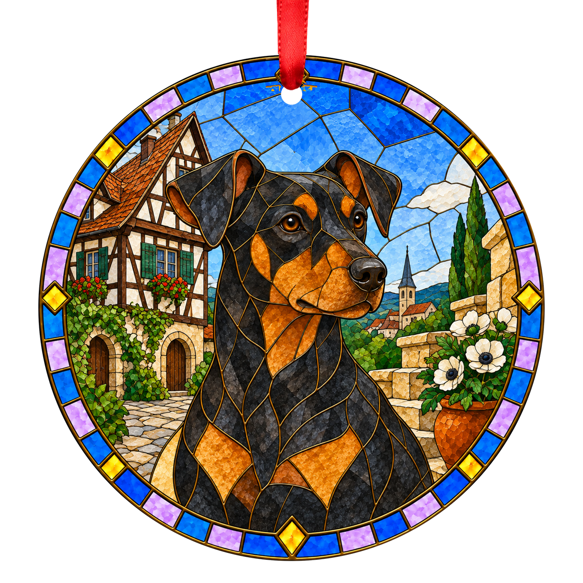 German Pinscher Black and Tan stained glass ornament