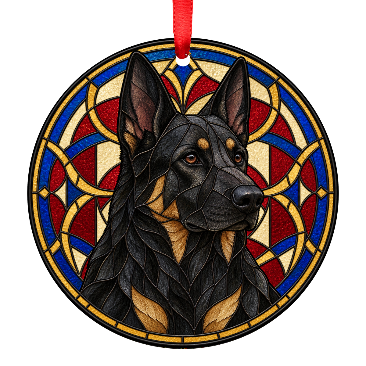 German Shepherd Dog Bicolor stained glass style Christmas ornament