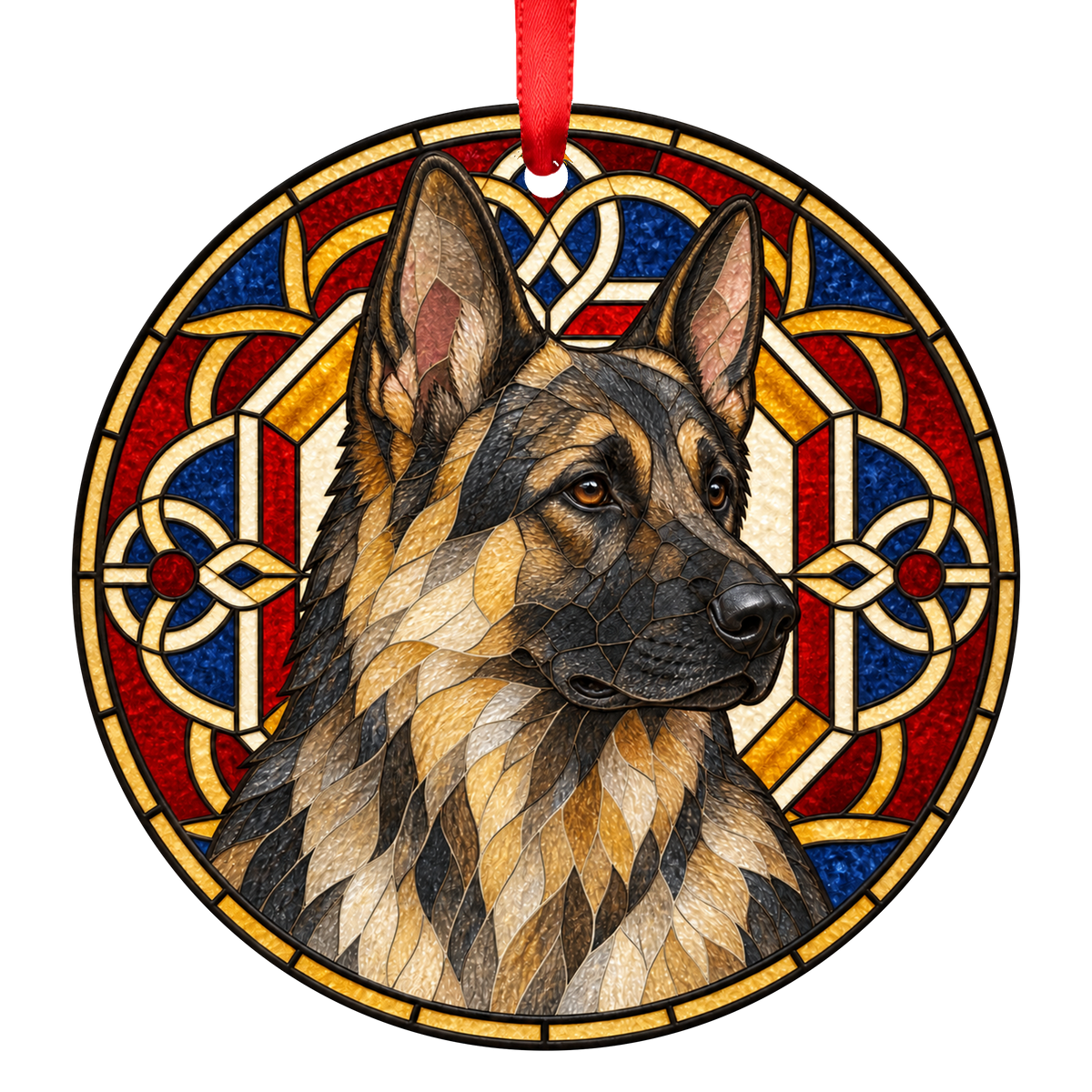 German Shepherd Dog Dark Sable stained glass style Christmas ornament
