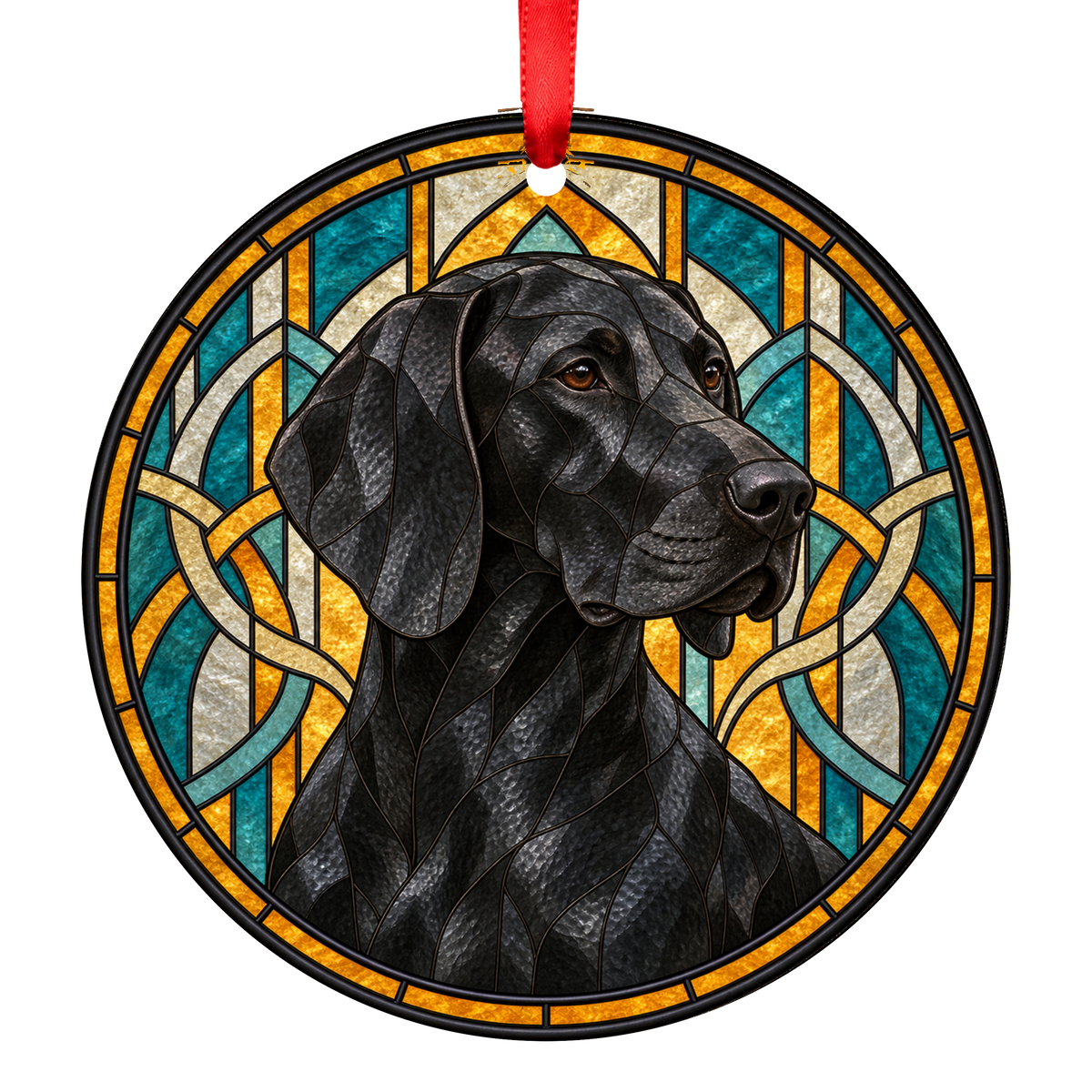 German Shorthaired Pointer Black stained glass style Christmas ornament