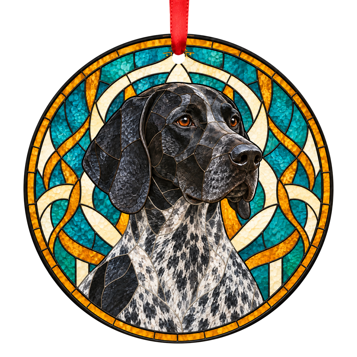 German Shorthaired Pointer Black Roan stained glass style Christmas ornament