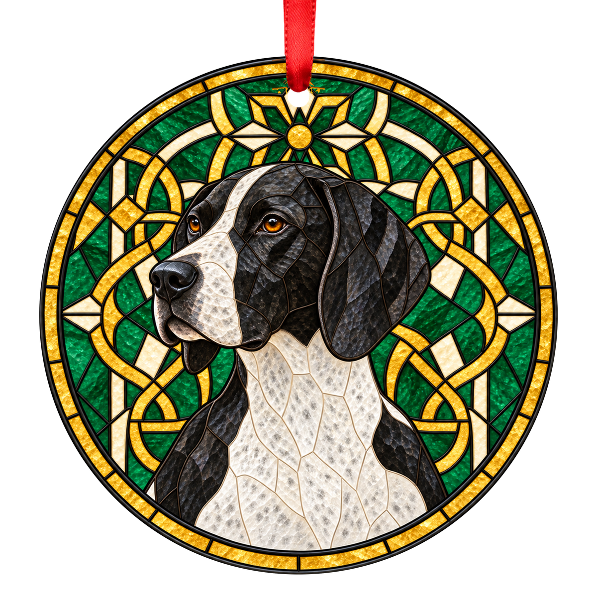 German Shorthaired Pointer Black and White stained glass style Christmas ornament