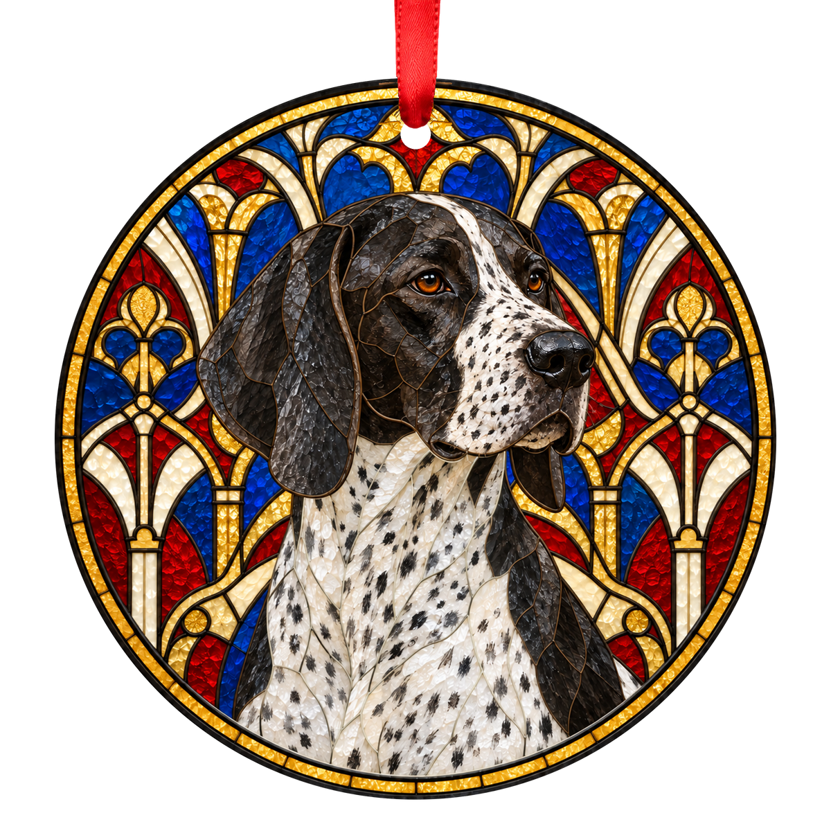 German Shorthaired Pointer Black White Ticked stained glass style Christmas ornament