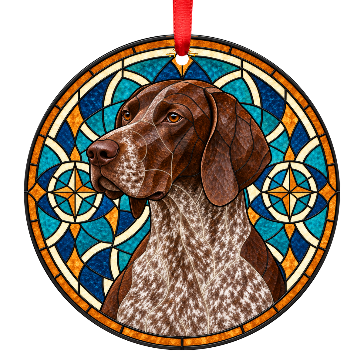 German Shorthaired Pointer Liver Roan stained glass style Christmas ornament