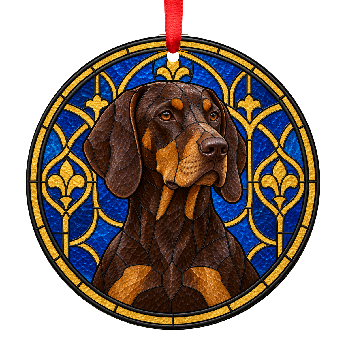 German Shorthaired Pointer Liver and Tan stained glass style Christmas ornament