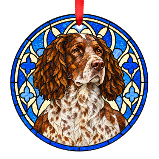 German Spaniel Brown Roan stained glass Christmas ornament