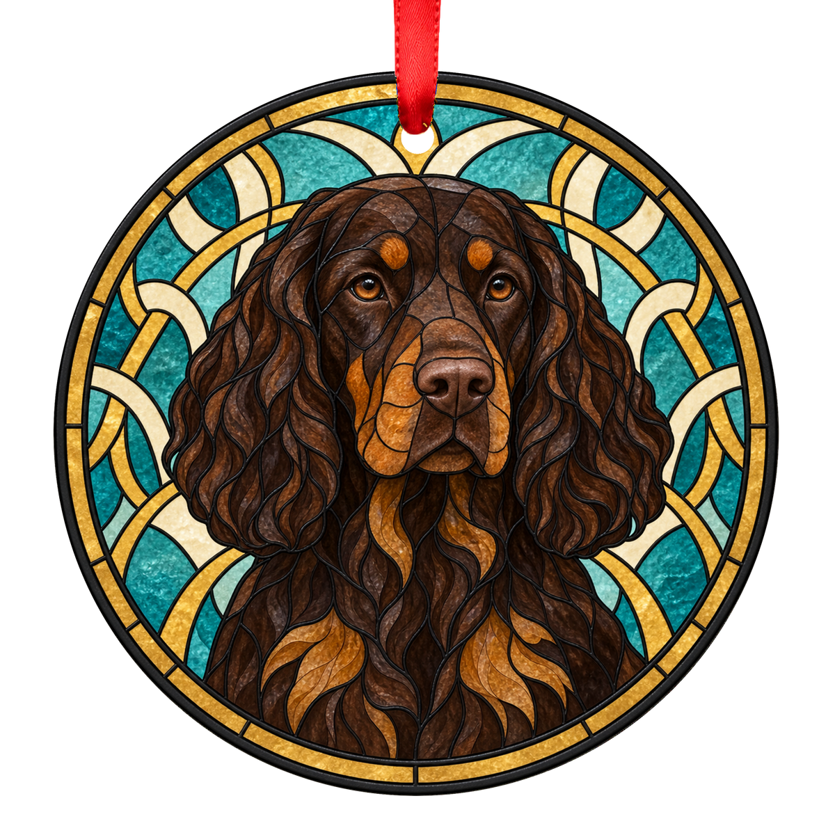 German Spaniel Brown and Tan stained glass Christmas ornament